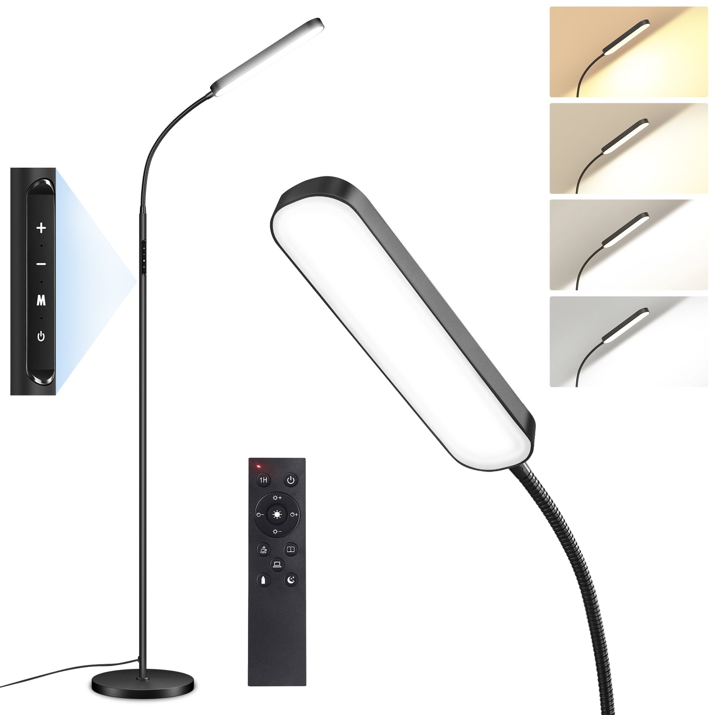 OUTON LED Floor Lamp for Living Room, Dimmable Reading Lamp with Remote and Touch Control, 4 Color Temperature Standing Lamp for Bedroom Office Piano