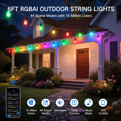 OUTON Smart Outdoor String Lights, 45FT Outdoor Lights with 12 Dimmable Warm White LED Bulbs, WiFi Patio Lights Work with APP Control & Remote