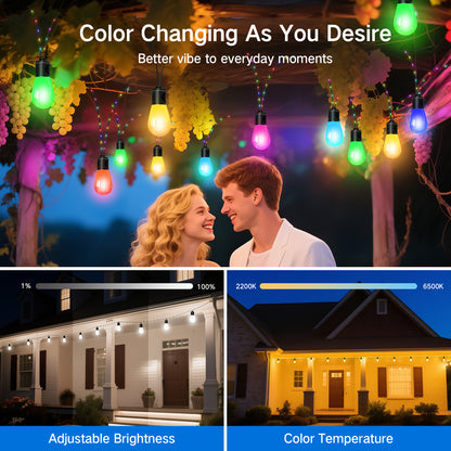 OUTON Smart Outdoor String Lights, 45FT Outdoor Lights with 12 Dimmable Warm White LED Bulbs, WiFi Patio Lights Work with APP Control & Remote