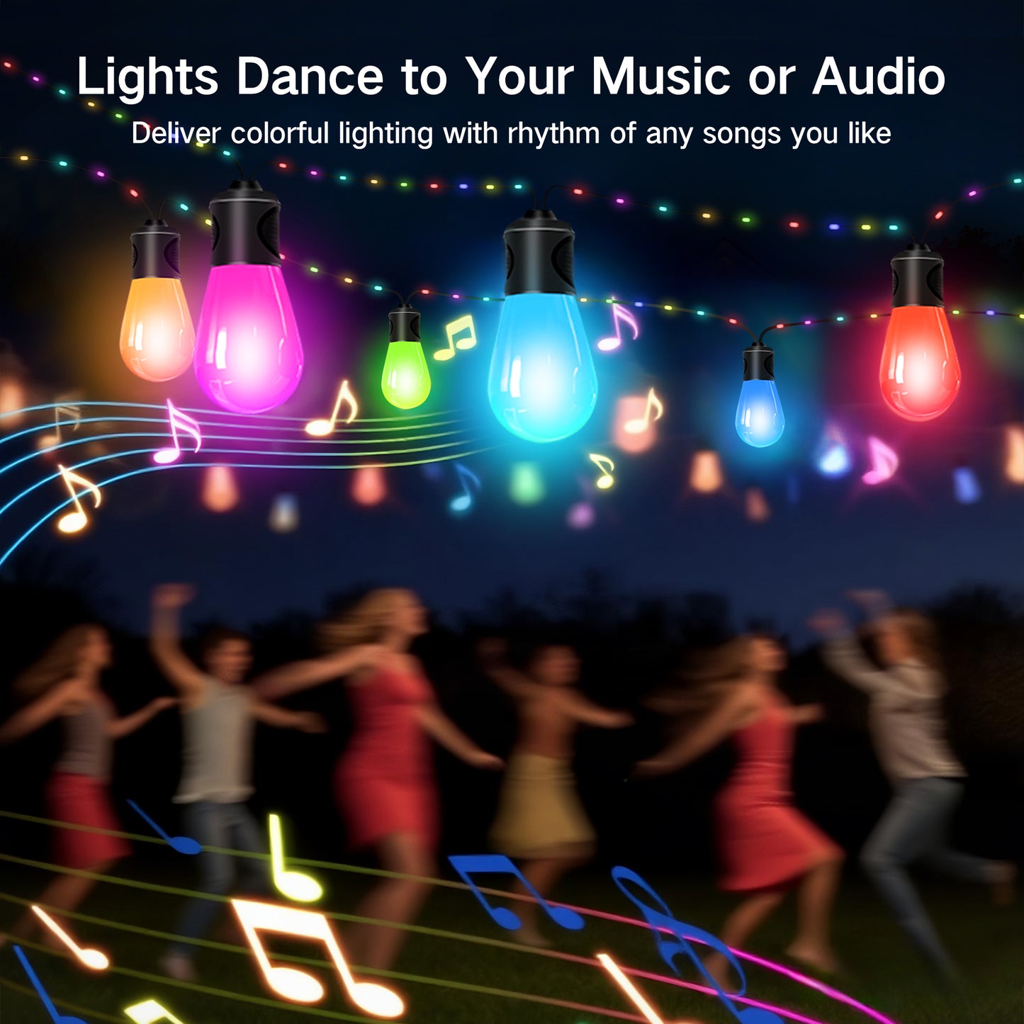 OUTON Smart Outdoor String Lights, 45FT Outdoor Lights with 12 Dimmable Warm White LED Bulbs, WiFi Patio Lights Work with APP Control & Remote