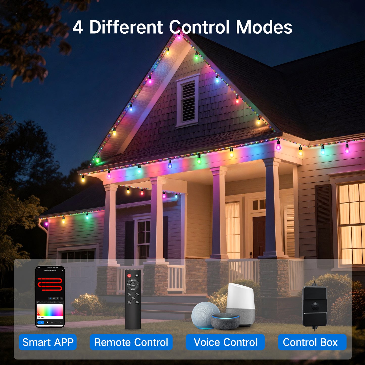 OUTON Smart Outdoor String Lights, 45FT Outdoor Lights with 12 Dimmable Warm White LED Bulbs, WiFi Patio Lights Work with APP Control & Remote