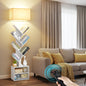 OUTONLIFE Floor Lamp with Remote,Tree Bookshelf with Light, 6-Tier Coner Bookcase with Drawer for Living Room Bedroom, Office, White