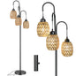 OUTON 69'' 3 Light Tree Floor Lamp with Rattan Lampshade, Dimmable Tall Standing Lamp, Farmhouse Floor Lamp with 3 LED Bulbs for Living Room Bedroom, Boho
