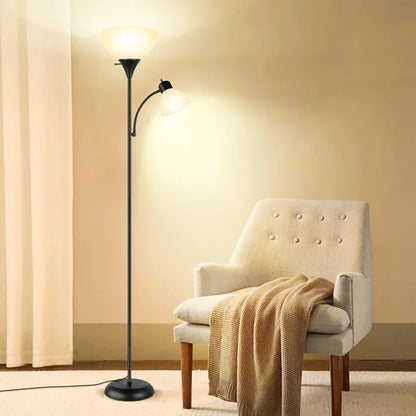 OUTON 71" Torchiere Floor Lamp with Reading Side Light, 3 Color Temperature Modern LED Standing Light for Living Room, Bedroom, Black