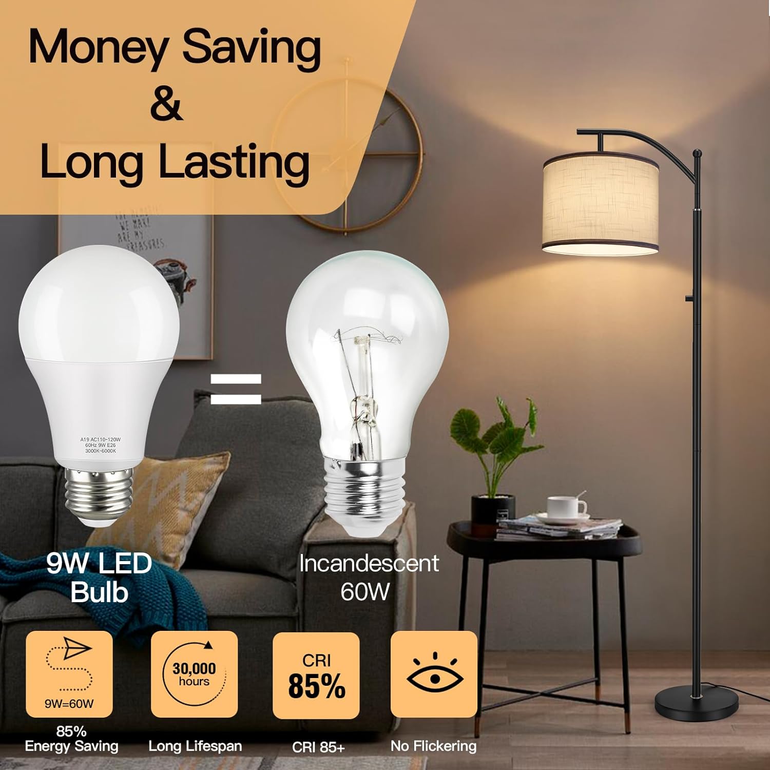 OUTON 9W  810 LM LED Dimmable Light Bulb , Adjustable Color Temperature, E26 Base