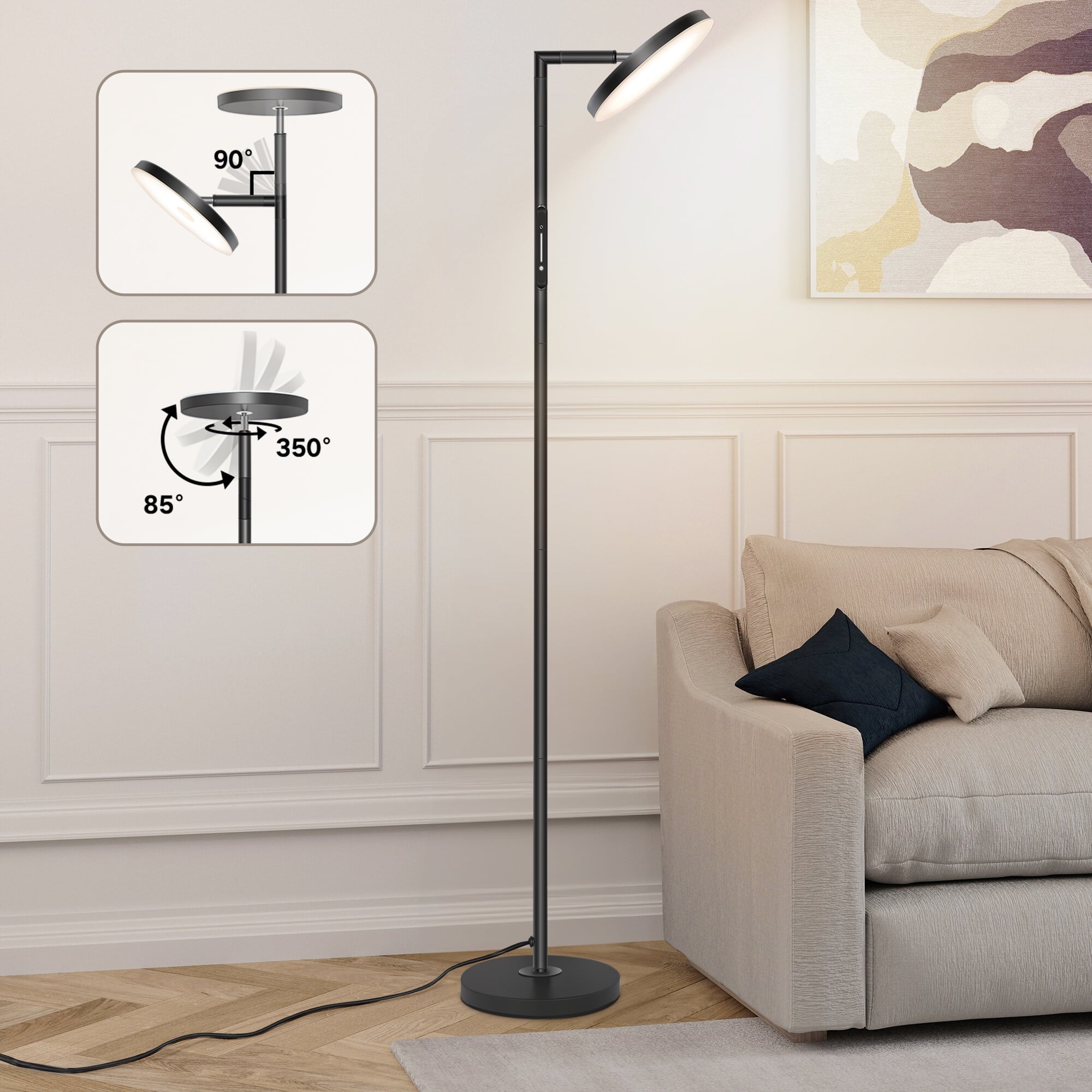 OUTON 70'' LED Floor Lamp, 30W Torchiere Super Bright Reading Floor Lamp for Living Room with Stepless Adjustable 2700K-6500K Colors&Dimmer, Remote&Touch Control