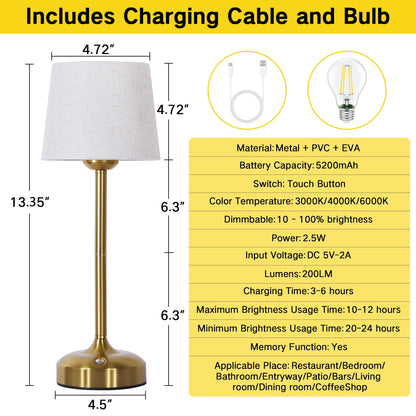 OUTON Touch Control Table Lamp for Living Room, 3-Way Dimmable Nightstand Bedside Lamp with Linen Fabric Shade for Bedroom Office, Gold