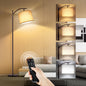 OUTON 63" Arc Floor Lamp with Remote Control, Modern Standing Light with Hanging Linen Shade, Metal Floor Lamp for Living Room (Brown)