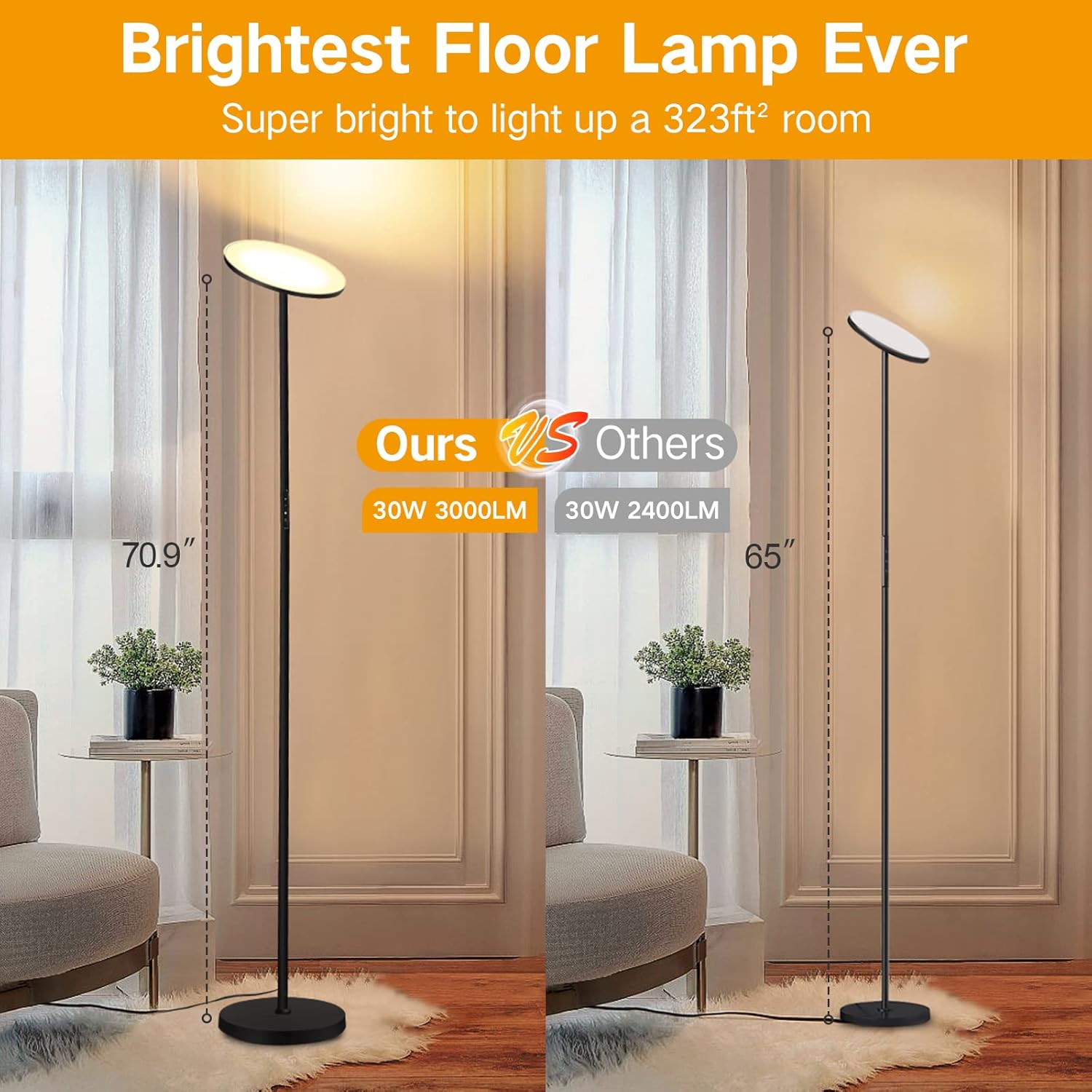 OUTON Lampadaire LED, 34W-3000LM Double éclairage Latéral, 3000K-6000K OUTON Lampadaire LED, 34W-3000LM Double éclairage Latéral, 3000K-6000K