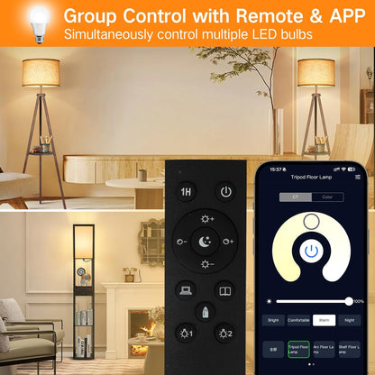 OUTON 2 Pack A19 9W LED Dimmable Light Bulb with APP & Remote Control, E26 Base