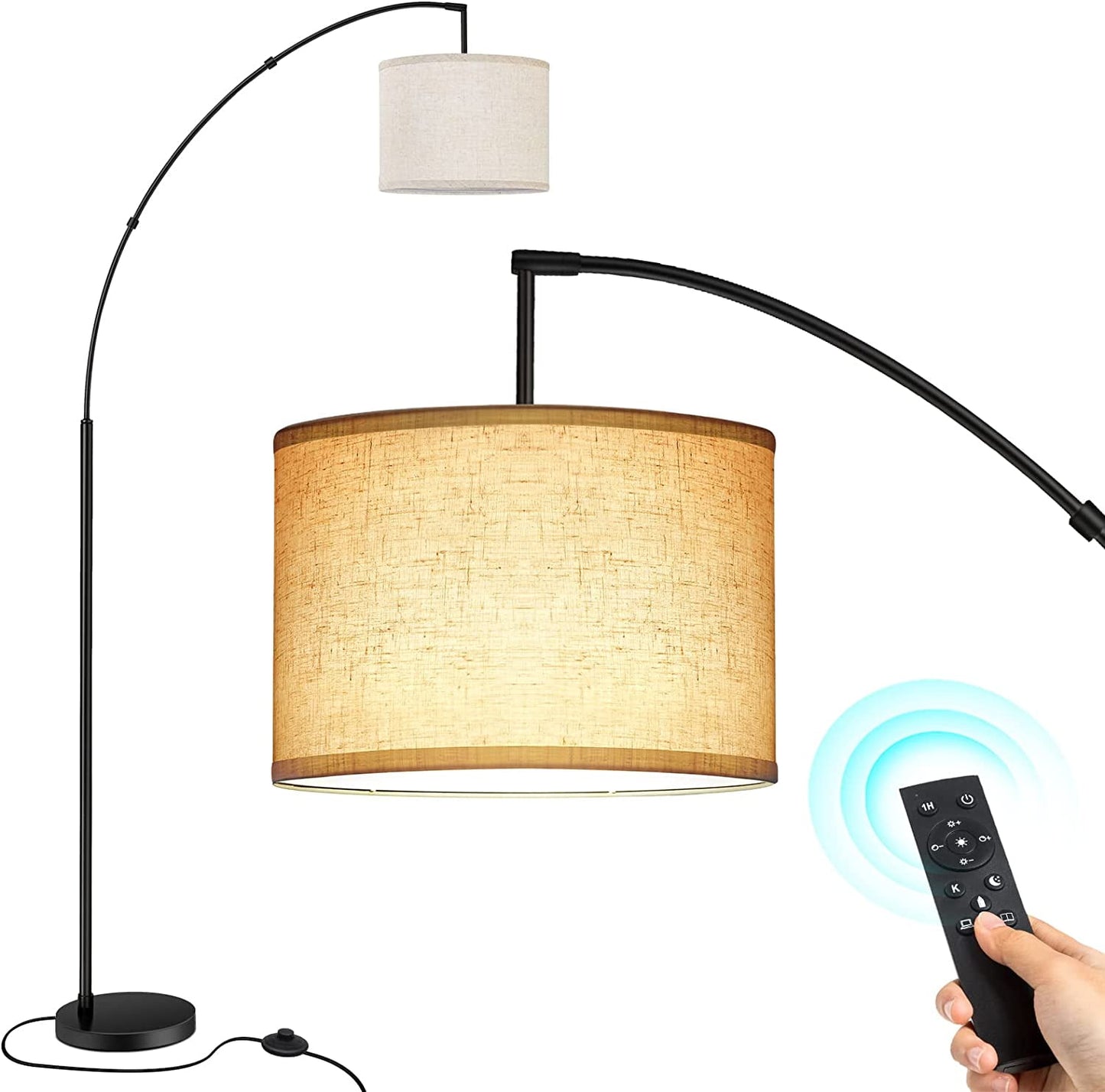 Outon 81" Arc Floor Lamp, 4CCT LED Modern Floor Lamps with 360° Rotatable Hanging Linen Shade Standing Lamps for Living Room, Bedroom