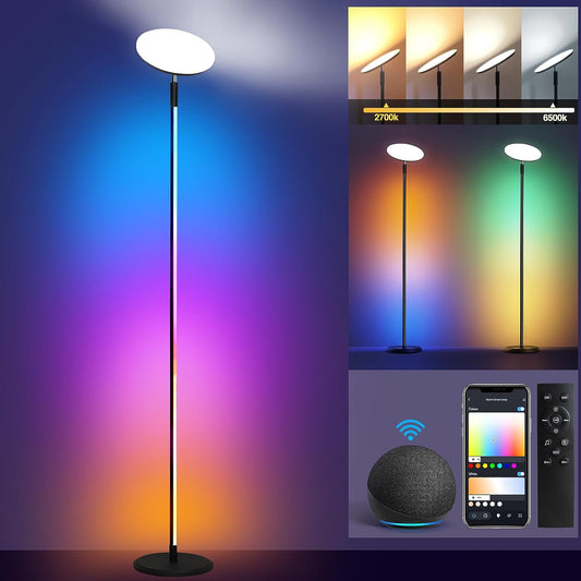 OUTON S1 Floor Lamp, 2-in-1 Smart RGBIC Corner Lamp & 30W/3000LM Bright LED Torchiere Floor Lamp, WiFi-App Control, 16 Million DIY Colors, Music Sync, Standing lamp for Living Room Bedroom Gaming Room