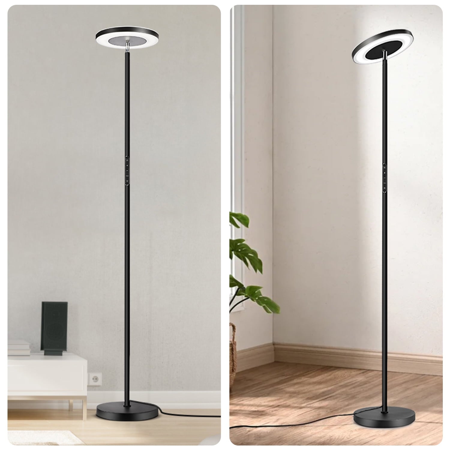OUTON 71" Torchiere LED Floor Lamp with Remote and Touch Control, Super Bright 4 Color Temperature Standing Light with Double Side Lighting, Black