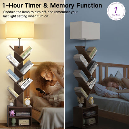 OUTONLIFE Tree Bookshelf with Light, 6-Tier Floor Standing Bookcase with Drawer for Living Room Bedroom, Office, Walnut