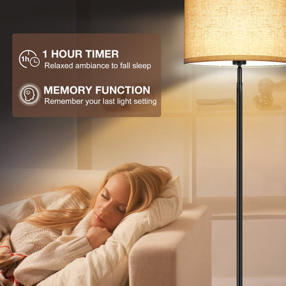 OUTON Floor Lamps for Living Room with Remote Control, 4 Color Temperatures Pole Lamps with Linen Shade for Bedroom, Office