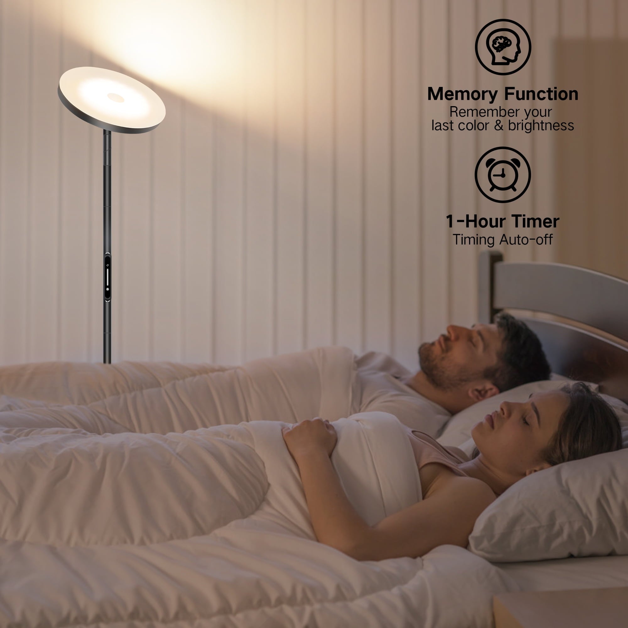 OUTON 70'' LED Floor Lamp, 30W Torchiere Super Bright Reading Floor Lamp for Living Room with Stepless Adjustable 2700K-6500K Colors&Dimmer, Remote&Touch Control