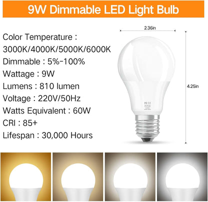 OUTON 2 Pack A19 9W LED Dimmable Light Bulb with APP & Remote Control, E26 Base