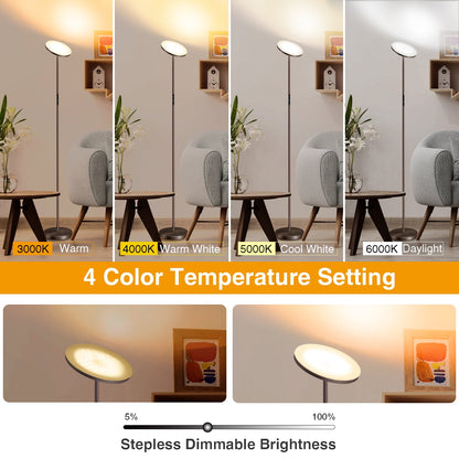 Outon LED Torchiere Floor Lamp with Remote Control Super Bright 4 Color Temperature Dimmable Lamp for Living Room, Brown