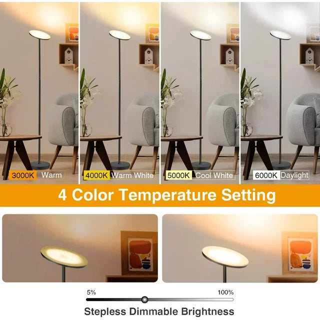 Outon LED Torchiere Floor Lamp, Super Bright Modern Standing Lamp with Remote Control, 4 Color Temperature Dimmable Floor Lamp for Living room, Bedroom, Black