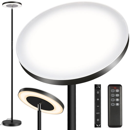 OUTON 71" Torchiere LED Floor Lamp with Remote and Touch Control, Super Bright 4 Color Temperature Standing Light with Double Side Lighting, Black