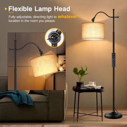 OUTON Arc Floor Lamp with Remote, 67" Retro Standing Lamp with 4 Color Temperatures, Metal Tall Lamps for Living Room Bedroom, 9W Bulb Included