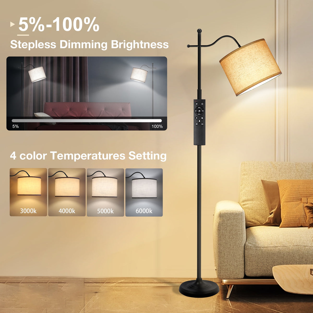 OUTON Arc Floor Lamp with Remote, 67