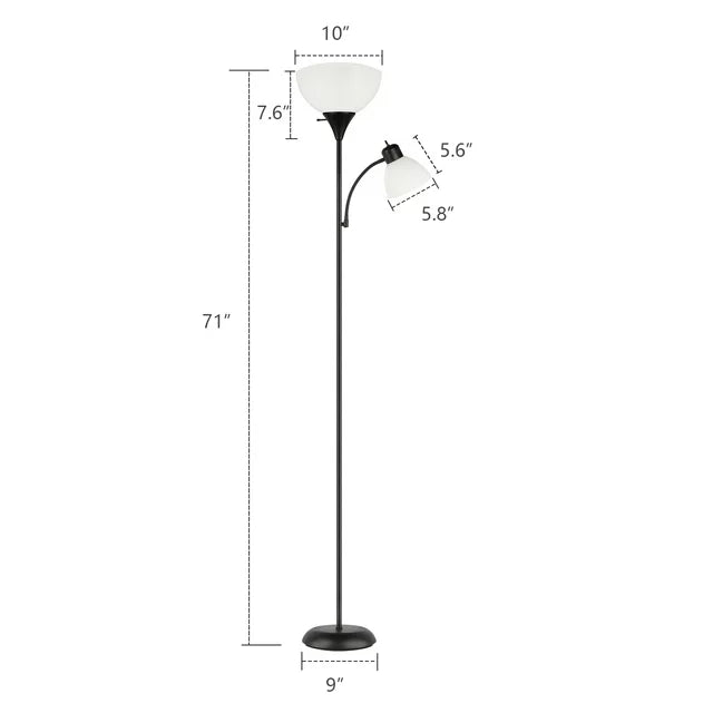 OUTON 71" Torchiere Floor Lamp with Reading Side Light, 3 Color Temperature Modern LED Standing Light for Living Room, Bedroom, Black