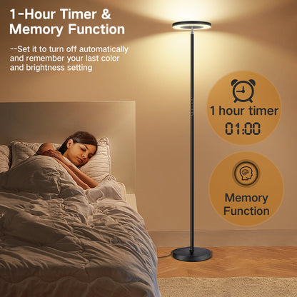 OUTON 71" Torchiere LED Floor Lamp with Remote and Touch Control, Super Bright 4 Color Temperature Standing Light with Double Side Lighting, Black