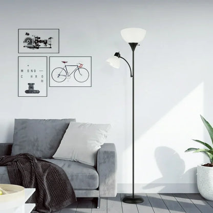 OUTON 71" Torchiere Floor Lamp with Reading Side Light, 3 Color Temperature Modern LED Standing Light for Living Room, Bedroom, Black