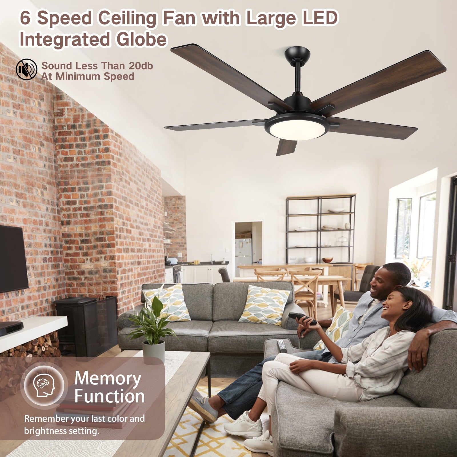 OUTON 52" Ceiling Fans with Lights & Remote Control, LED Indoor Outdoor Dimmable Modern Ceiling Fan for Bedroom, Living Room