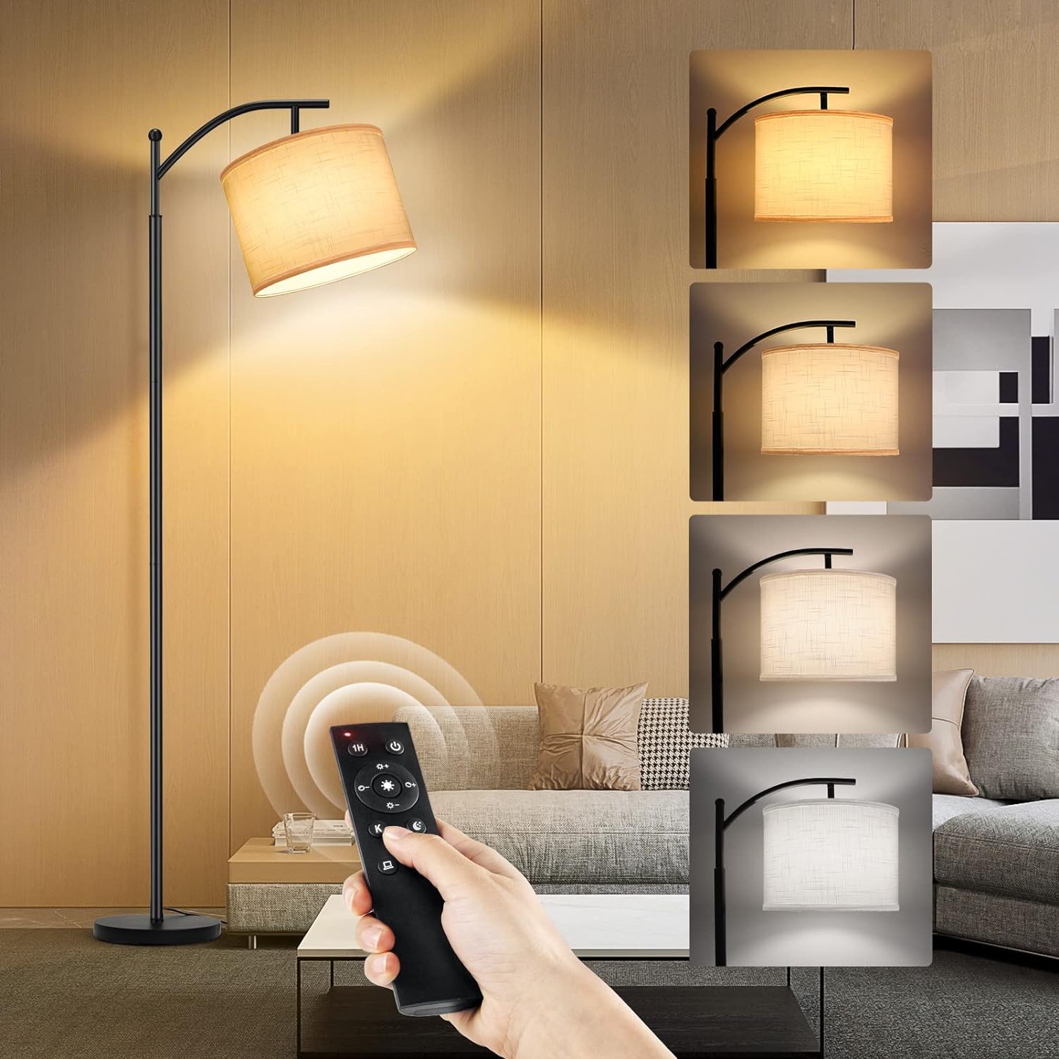 OUTON 63" Arc Floor Lamp with Remote Control, Modern Standing Light wi