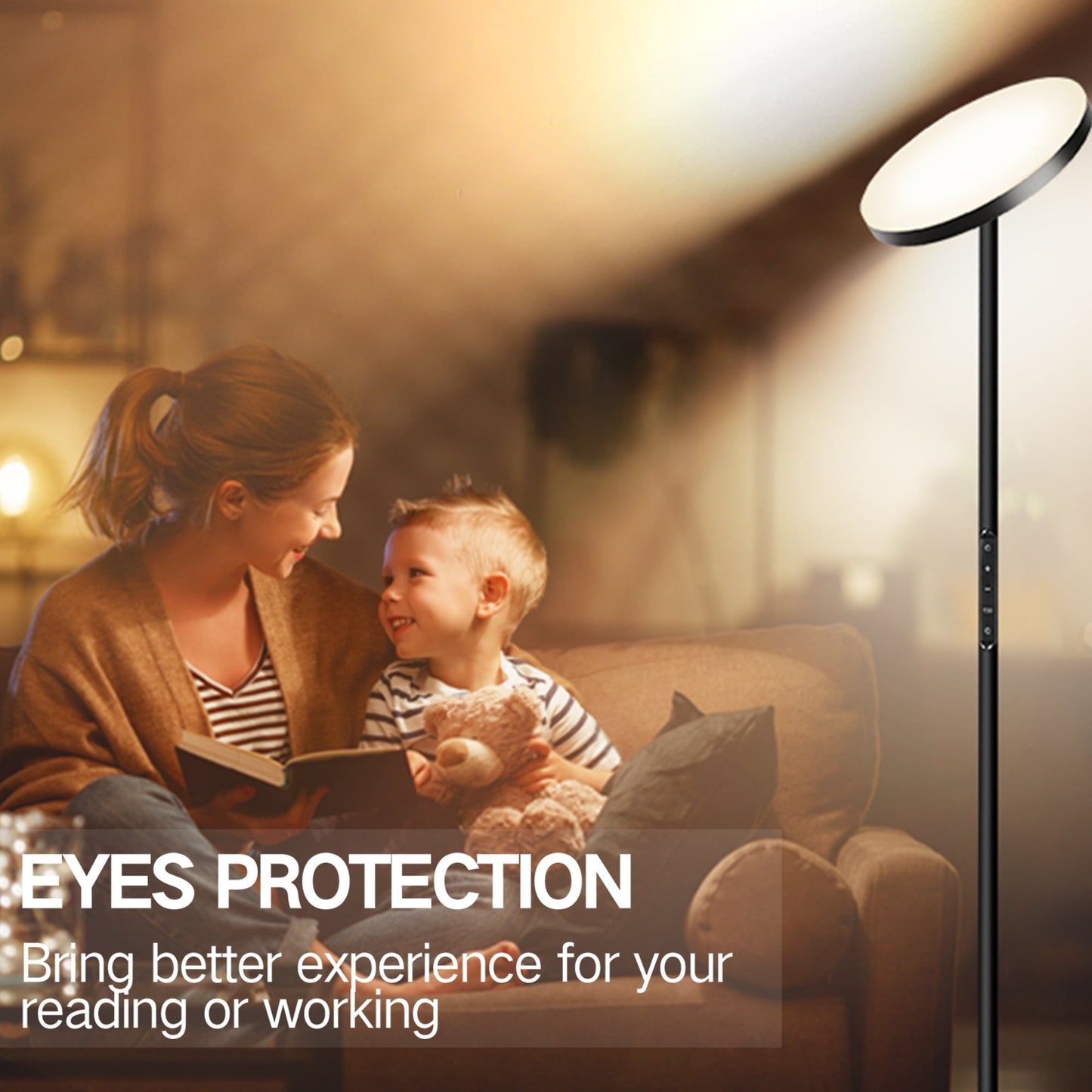 OUTON 71" Torchiere LED Floor Lamp with Remote and Touch Control, Super Bright 4 Color Temperature Standing Light with Double Side Lighting, Black