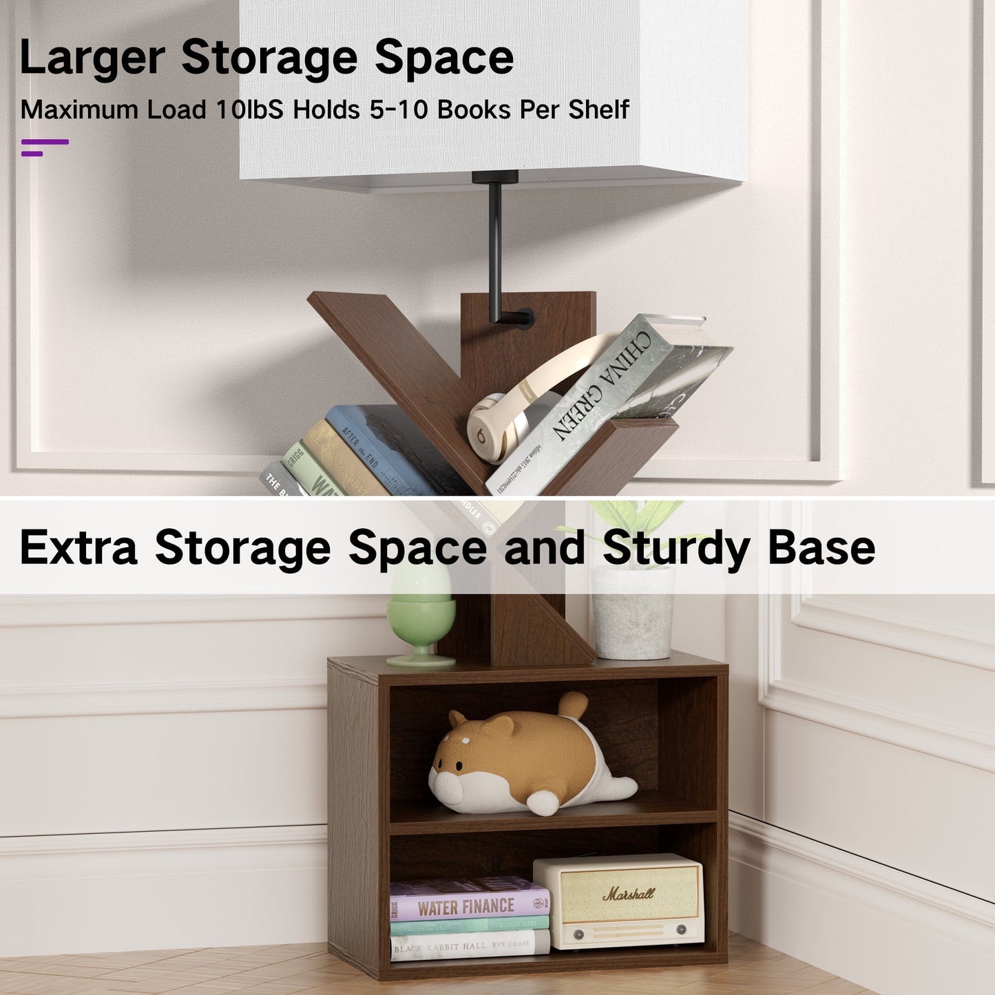 OUTONLIFE Tree Bookshelf with Light, 6-Tier Floor Standing Bookcase with Drawer for Living Room Bedroom, Office, Walnut