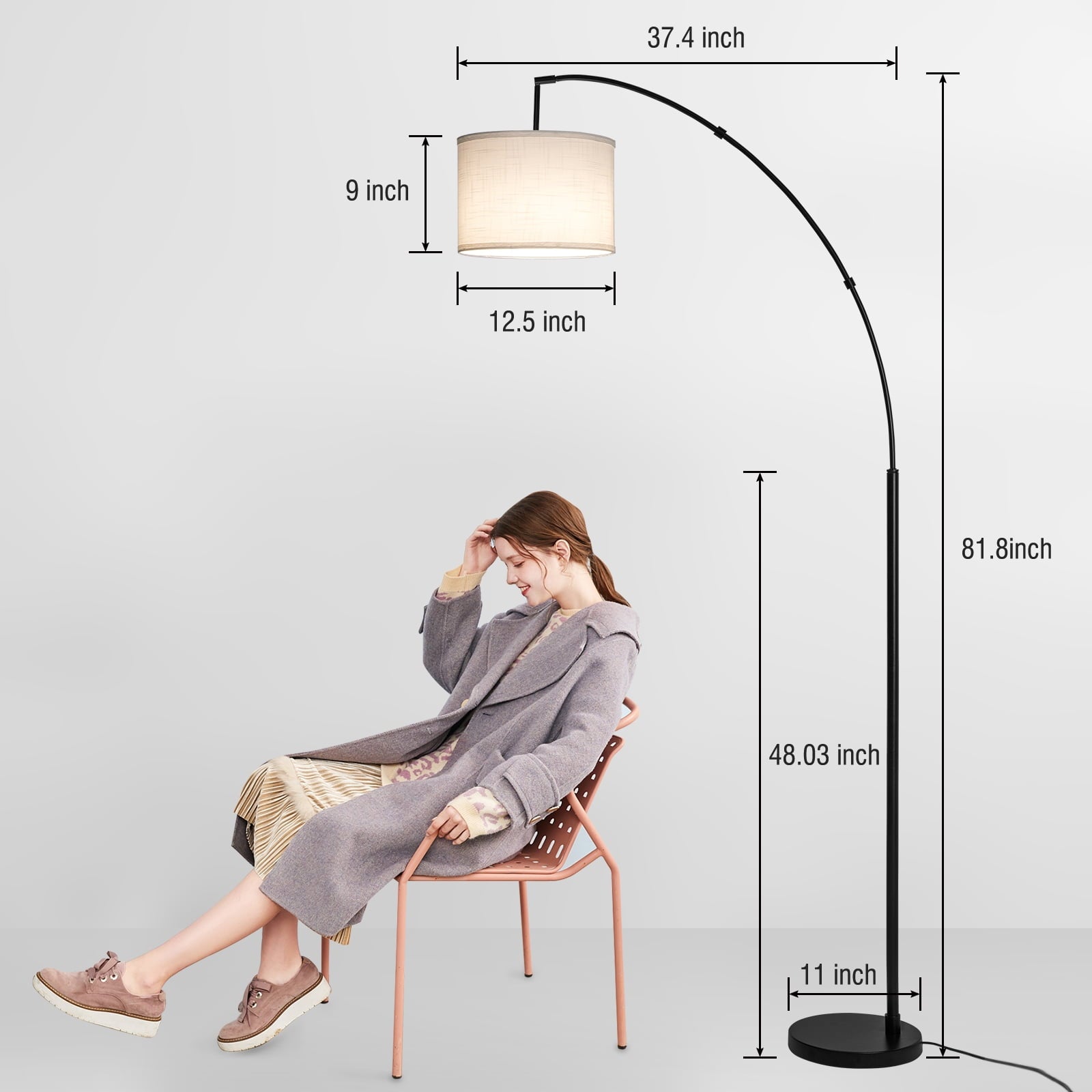 Outon 81" Arc Floor Lamp, 4CCT LED Modern Floor Lamps with 360° Rotatable Hanging Linen Shade Standing Lamps for Living Room, Bedroom