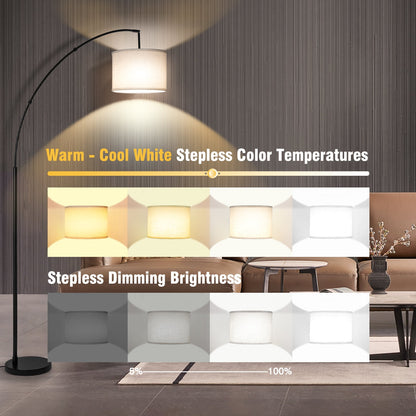 Outon 81" Arc Floor Lamp, 4CCT LED Modern Floor Lamps with 360° Rotatable Hanging Linen Shade Standing Lamps for Living Room, Bedroom