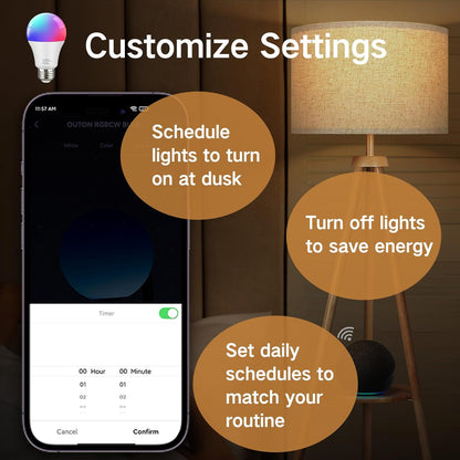 OUTON Smart RGB LED Light Bulb, WiFi & Bluetooth, 16 Million DIY Colors with Remote Control, Work with Alexa, Google Assistant, E26 Base