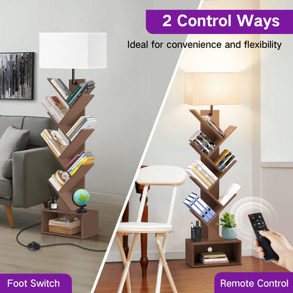 OUTONLIFE Tree Bookshelf with Light, 6-Tier Floor Standing Bookcase with Drawer for Living Room Bedroom, Office, Walnut
