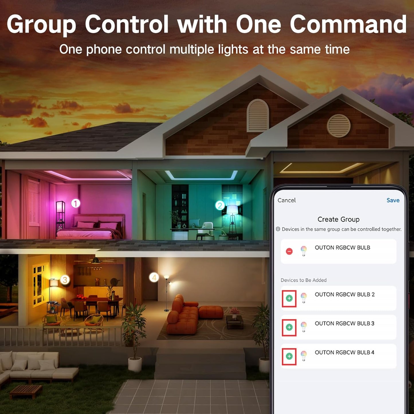 OUTON Smart RGB LED Light Bulb, WiFi & Bluetooth, 16 Million DIY Colors with Remote Control, Work with Alexa, Google Assistant, E26 Base