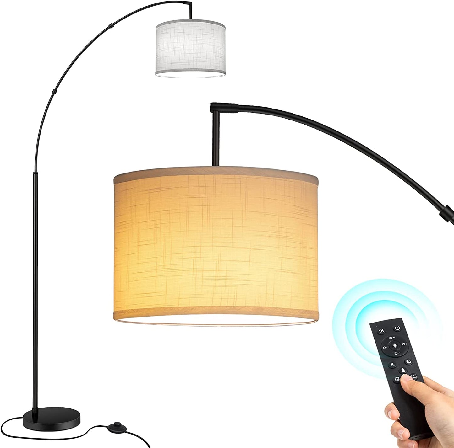 Outon 81" Arc Floor Lamp, 4CCT LED Modern Floor Lamps with 360° Rotatable Hanging Linen Shade Standing Lamps for Living Room, Bedroom