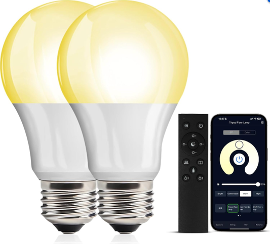 OUTON 2 Pack A19 9W LED Dimmable Light Bulb with APP & Remote Control, E27 Base