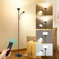 OUTON Floor Lamp with Reading Light, Remote Control Dimmable Standing Lamp, 3 Color Temperatures Modern Standing Light for Living Room, Black