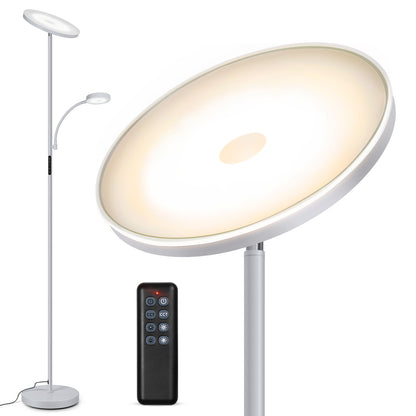 Outon LED Torchiere Floor Lamp with Reading Side Light, 4 Color Temperature Black Metal Standing Light for Living Room