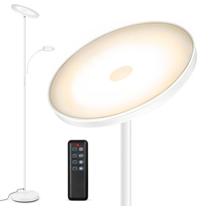 Outon LED Torchiere Floor Lamp with Reading Side Light, 4 Color Temperature Black Metal Standing Light for Living Room