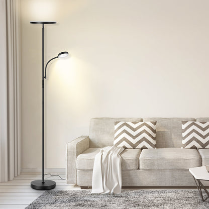 Outon LED Torchiere Floor Lamp with Reading Side Light, 4 Color Temperature Black Metal Standing Light for Living Room