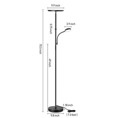 Outon LED Torchiere Floor Lamp with Reading Side Light, 4 Color Temperature Black Metal Standing Light for Living Room