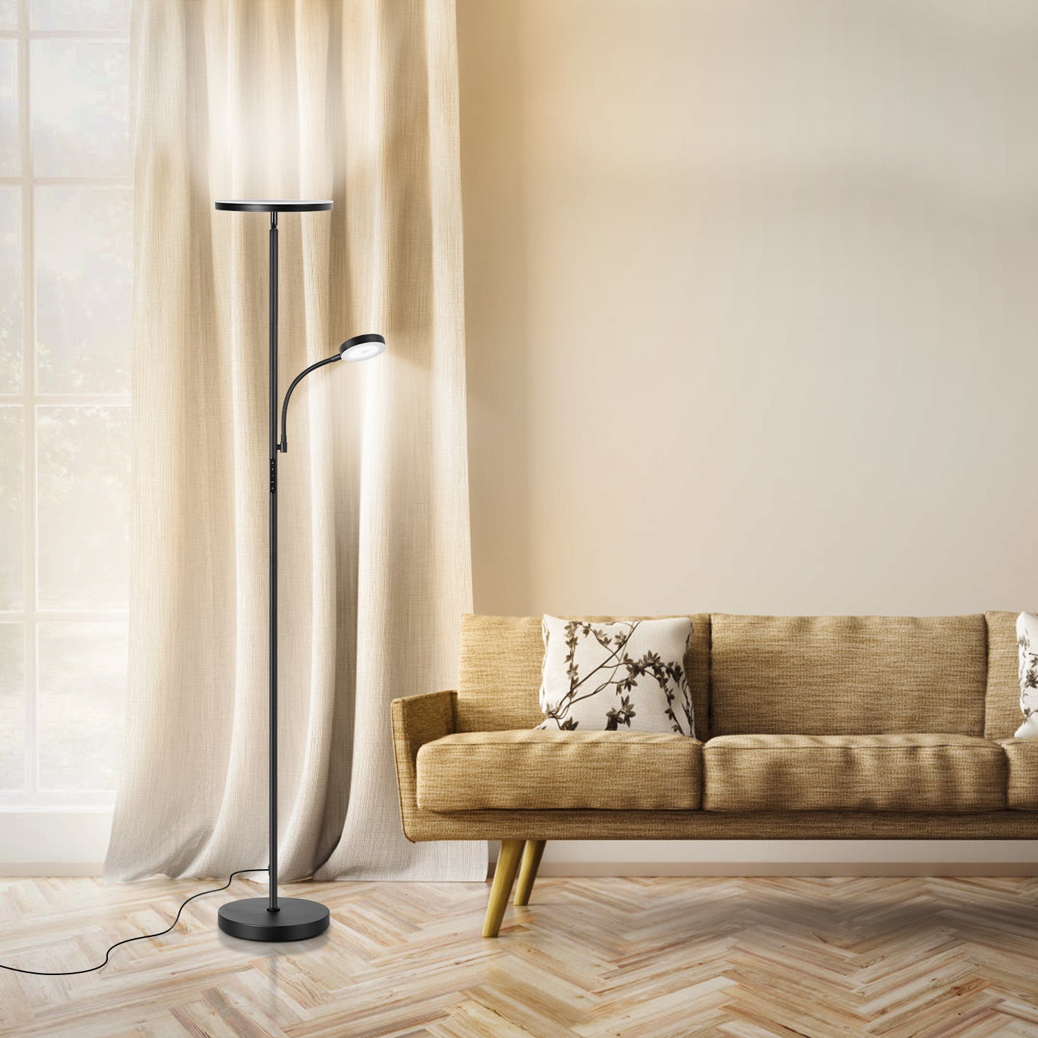 LED Floor Lamp with Reading Light Remote Touch Control 2000LM Tall Standing Lamp for Living Room