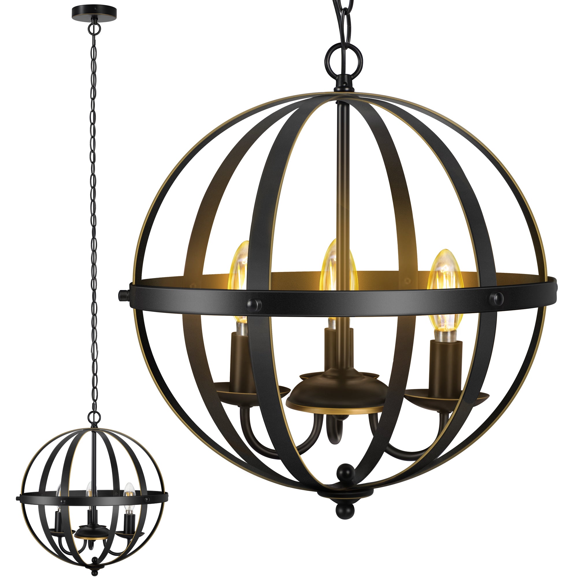 OUTON 3 Light Vintage Pendant Hanging Light with Metal Ring Design for Dining room Living room