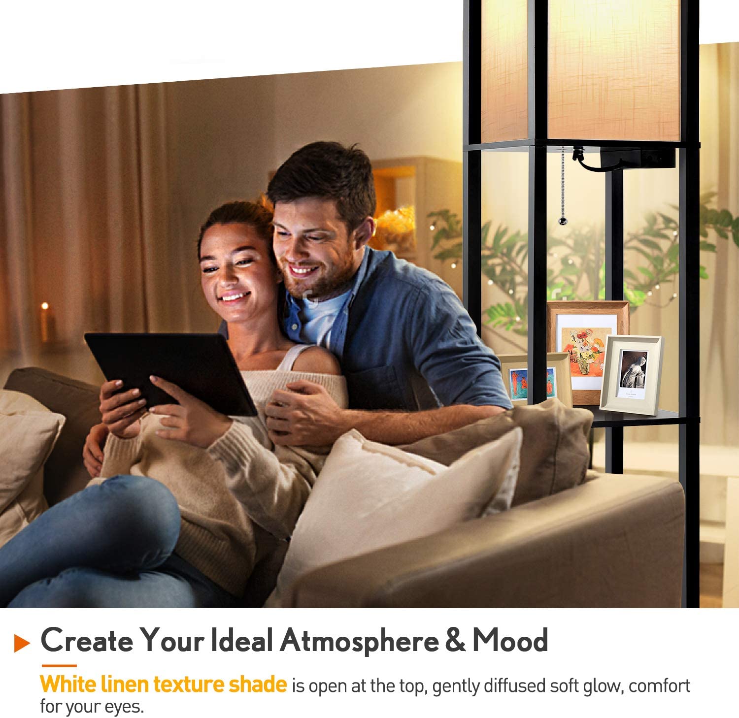LED Modern USB Floor Lamp with Shelves for Living Room