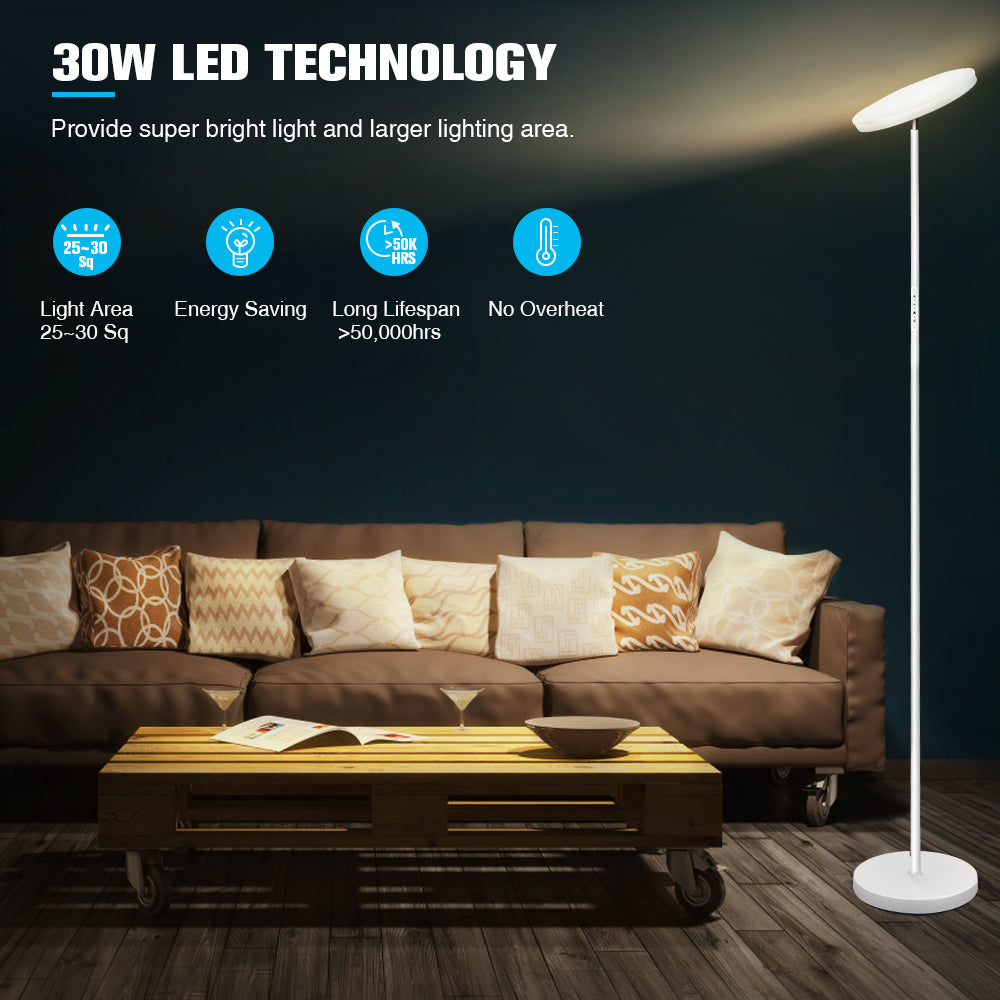 Outon Bright Floor Lamp-4 Color Temperature Torchiere Standing Light for Living Room, Bedroom Gray