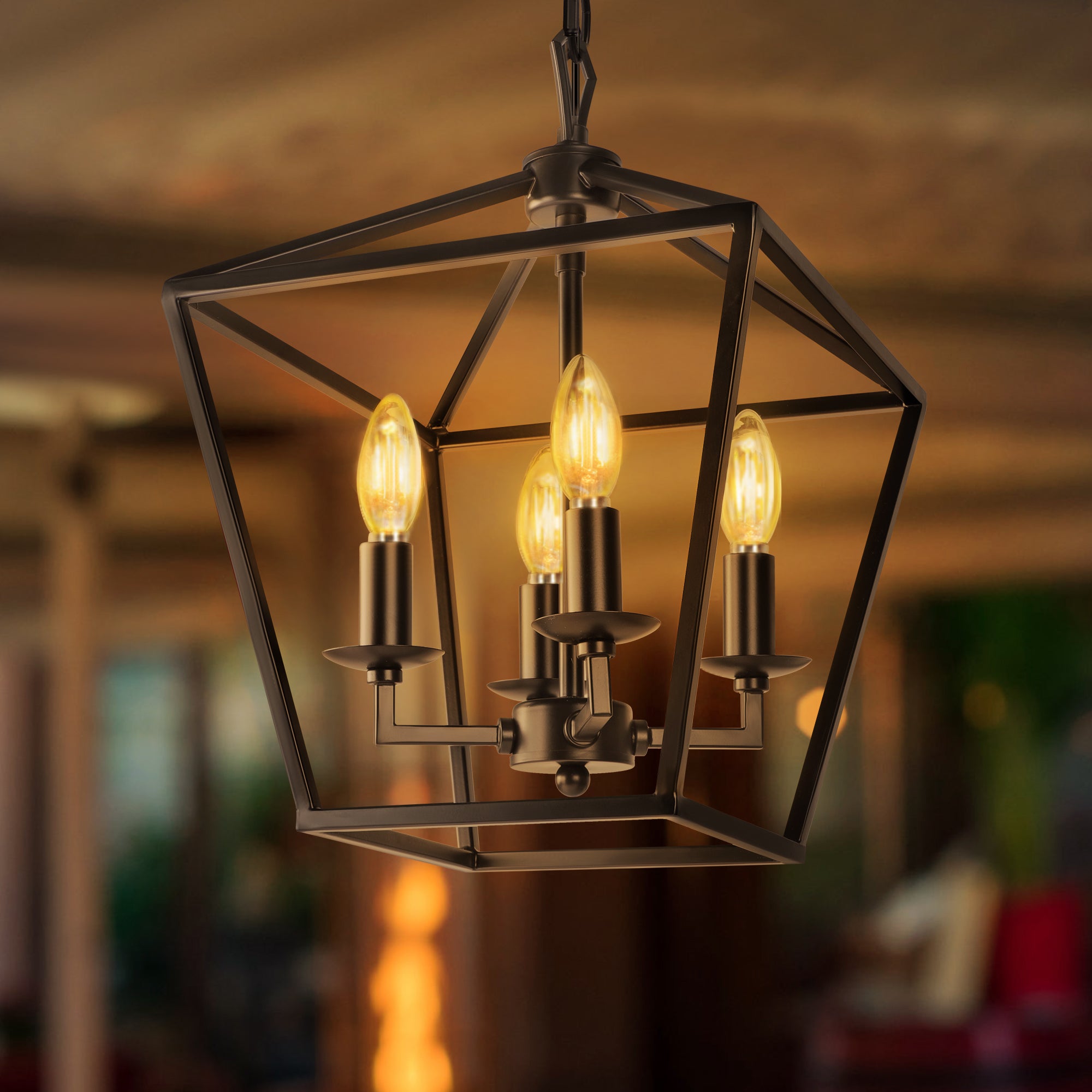OUTON Pendant Light with 4 Light Black Metal Birdcage Kitchen Island Light for Dining Room living room